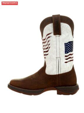Full-Grain Leather Western Boot Square Toe Embroidered Flag